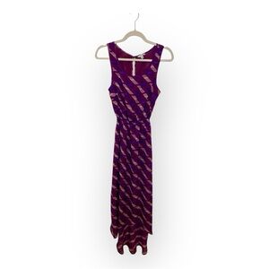 I Love H81 Purple Geometric Maxi Dress Retro Mod Print Sleeveless Small